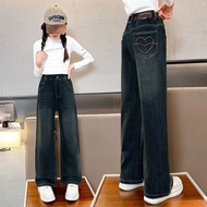 HYS Jeans Childrens Pants Baby Girl Pants New Denim Wide Leg Pants Childrens Straight Pants Spring A