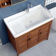﹊๑Bathroom Balcony Ceramic Laundry Basin with Washboard Sink Space Aluminum White Floor-to-ceiling Bathroom Cabinet Comb