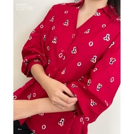 Jumputan Batik Top Lavender Long Bishop Sleeve Shirt Long Sleeve Sekouwit - Red