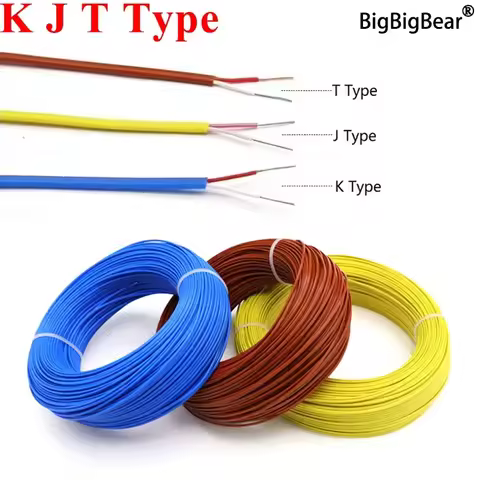 2/5/10/50/100M K J T Type Thermocouple Wire 2 Cores PTFE Insulator Shielded Line High Temperature Me