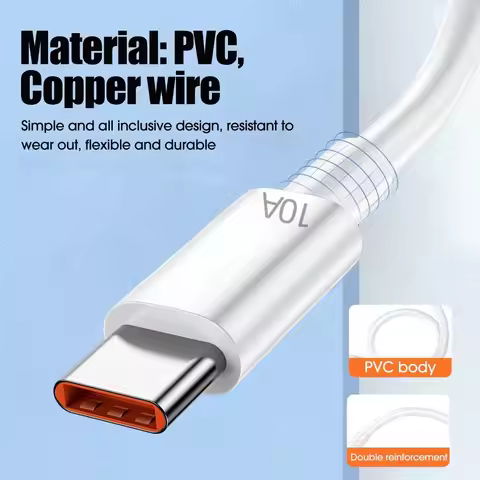 New USB Type C Cable Mobile Phone USB 10A Fast Charging Wire 120W 10A Charging Cable Data Cable Cord