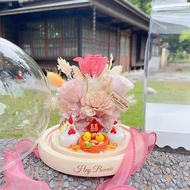 幸福起家 帶路雞玫瑰玻璃罩圓球LED永生花盅 客製化雕刻 姓名日期