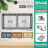 BANOVA SUS 304 Stainless Steel Home Kitchen Sink Sinki Dapur Nano Double Bowl BK-8446 SATIN / BLACK / ROSE GOLD