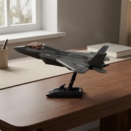 Stealth Jet Model Printed Details Fighter Jet Model Brick-Built Aircraft Display Stand Building Toy 