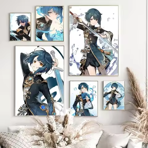 1pc Genshin Impact Xingqiu Poster Paper Print Home Bedroom Entrance Bar Cafe Art Painting Decoration