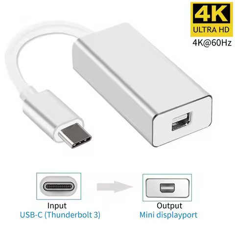 USB C to Mini DP 4K 60Hz Type C to Mini Display Port Adapter Plug and Play Thunderbolt 3 to Mini DP 
