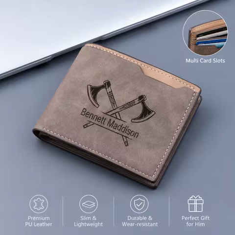 Exquisite Design Custom Name Men's Suede Leather Advanced Delicate Wallet Casual Style Purse for Dai