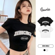 ZERO CIRCLE Women's Bodycon Crop Top Round Neck Short Sleeve, Pattern Printed Crochet T-Shirt GUVIA 