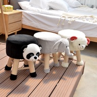 Children's Stool, Cartoon Plush Solid Wood Low Stool, Creative Animal Dining Stool