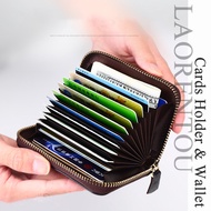 LAORENTOU Men Card Holder&Wallet Bovine Leather Multi-function Zipper