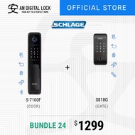 SCHLAGE S-7100F Digital Door Lock + SCHLAGE S-818G Digital Gate Lock Bundle Set 24 | AN Digital Lock