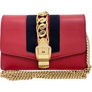 GUCCI/古馳 Sylvie 鏈條單肩包 494646 迷你包 單肩包 皮革 紅色 牛皮 女款