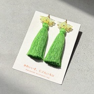 鈴蘭耳環 - 螢光綠流蘇 × 花雫耳環 -