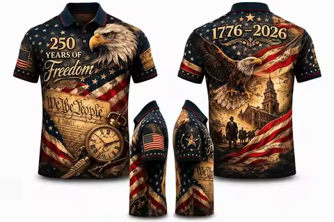 250 Years of Freedom Polo Shirt 1776–2026, Patriotic American Eagle Polo USA Flag Independence Day S