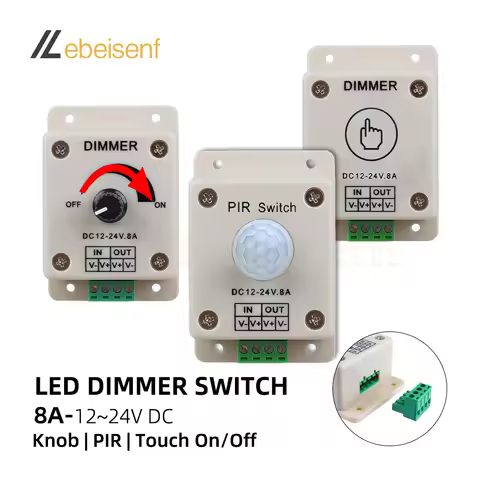 LED Dimming Switch DC 12V 24V 8A 1 Channel Knob Dimmer Touch Controller / PIR Motion Sensor On/Off f