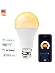 智慧燈泡,wifi Led燈泡,可調光智慧燈泡,與alexa,google Home,smartthings兼容,暖白&amp;冷白(2700k-6500k),2.4ghz,850lm,e26,a19,9w