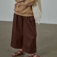 復古卷邊設計牛仔褲 | 棕色純棉高腰直筒闊腿褲 | 簡約百搭長褲