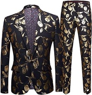 XYLFF Mens Sliver Paisley Bronzing Notched Lapel Dress Blazers Men Slim Fit Suit Blazer for Wedding Party Prom (Color : A, Size : XL code)