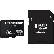 Basic 64GB MicroSDXC Flash Memory with Adapter 90MB/s Read 50MB/s Write UHS-I C10 U3 V30 A1 Rated HD