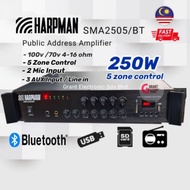 Harpman SMA2505/BT 250W Public Address Amplifier PA System Bluetooth Mixing Amplifier with 2Mic zone