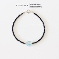 Vòng Tay 2MM Đá Spinel Đen Và Topaz Xanh Biển Và Bạc 925 Thuỷ Mộc Vòng Tay Phong Thuỷ Chuỗi Hạt - Be