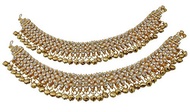 Jwellmart Women s Ethnic Collection Faux Pearl Gold Polish Ghungroo CZ Anklets