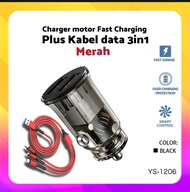 Charger hp usb motor + kabel data 3 in1  honda pcx 160 /150 vario 150 beat deluxe scoopy donat adv 1