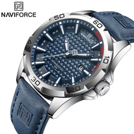Naviforce นาฬิกาควอตซ์ผู้ชายแฟชั่นแบรนด์เนมผู้ชายสายหนังนาฬิกาข้อมือกันน้ำแบบมีปฏิทินนาฬิกาผู้ชาย