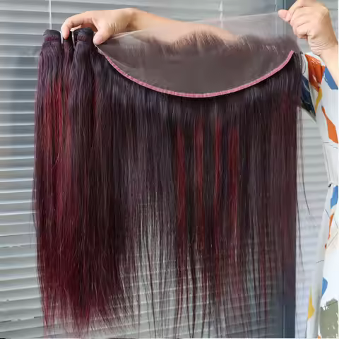 Wholesale Brazilian Virgin Hair Piano Color Highlight 1B Dark Red 99J Bundles with Frontal Closure W