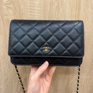 Chanel 黑荔枝牛皮金釦經典WOC