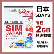Softbank - 【日本 5日】每日2GB/FUP 高速5G/4G 無限上網卡數據卡電話卡Sim咭