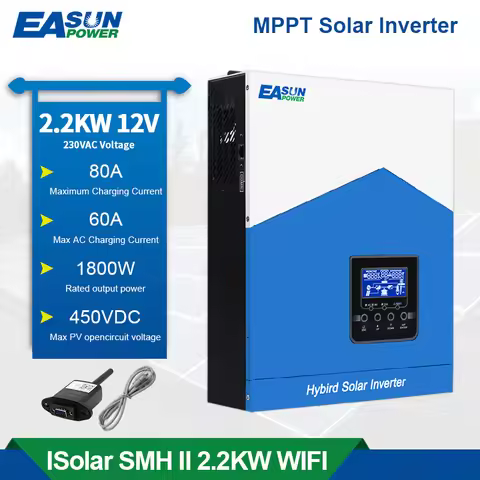 EASUN POWER 2.2KVA 2000VA Hybrid Solar Inverter 12V 220V 50/60Hz Pure Sine Wave Hybrid Inverter 60A