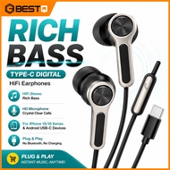 Bestq SY-T25 Type C Wired Earphones Bass Mic USB C Earphone Earbuds For iPhone 15 16 Android