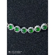 #J218 Natural Grade A  Icy Jade Jadeite Necklace H7.1mm 925 Silver Chain