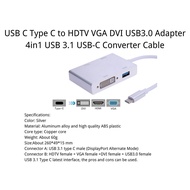 USB C Type C to HDTV VGA DVI USB3.0 Adapter 4in1 USB 3.1 USB-C Converter Cable