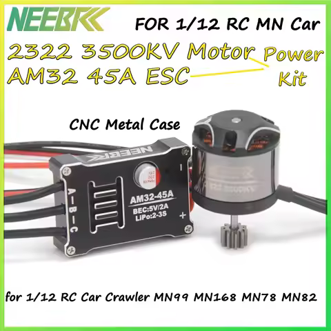 NEEBRC 2322 3500KV Brushless Motor AM32 45A Metal ESC SM3.0 Plug for 1/12 RC Car Crawler MN99 MN168 