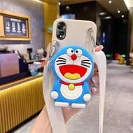 Casing For OPPO A79 A38 A18 A94 A93 Reno 4 5 4F 5F 6 6Z 7 7Z 8Z 8 8T 9 10 Fashion Doraemon Wallet Bag Soft TPU Phone Case With Lanyard