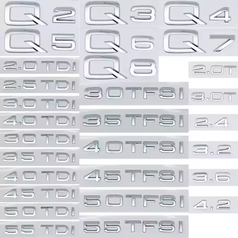 Chrome Silver ABS Numbers Letters Q2 Q3 Q4 Q5 Q6 Q7 Q8 TDI TFSI 2.0T Emblem For Audi Q series Car Fe