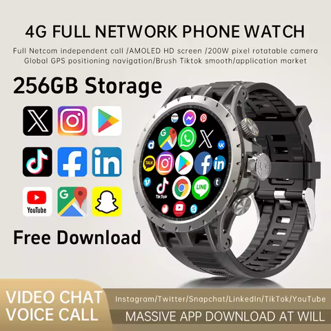4G Full Network Android 9.0 4G Smartwatch 1.43'' Amoled Screen Display 16GB+256GB GPS WIFI Video Cal