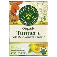 ∈❁✚TM Organic Turmeric with Meadowsweet &amp; Ginger, Caffeine Free, 16 Wrapped Tea Bags, 1.13 oz (32 g)