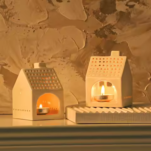 XIYE FLOWER white Small house shape candlestick petal shape candlestick ceramic material Nordic styl