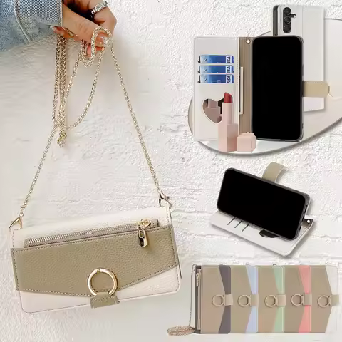 Fashion Ladies Crossbody Phone Case for Samsung Galaxy S24 FE M55 M35 C55 A16 Protective Cover Leath