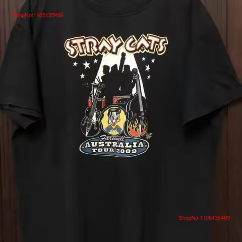 Vtg Stray Cats Farewell Australia Tour Cotton Black T Shirt For Men BT091 vintage Washed streetwear 