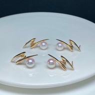 弦光珍珠akoya天然珍珠海水珍珠18k金耳釘18k金珍珠耳環