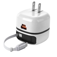 65W Fast Charger USB Type C Phone Charger With Retractable Type C Cable Fast Charging Wall Charger A