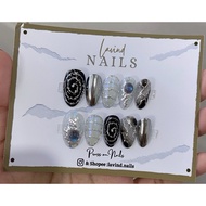 Cyber Y2K Nails| Japanese Marble Press On Nails| Press On Nails Y2k Chrome | Aura Press On Nails