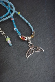 純銀幾何簍空鯨魚尾 蠟線編織項鍊