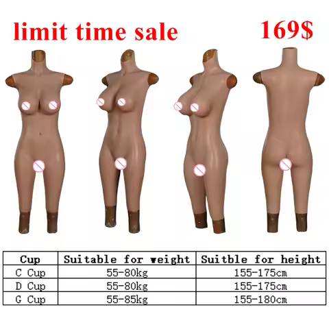 CDG Cup Silicone Bodysuit Full Body Suit Crossdresser Male to Female Fake Boobs Jumpsuit Crossdressi