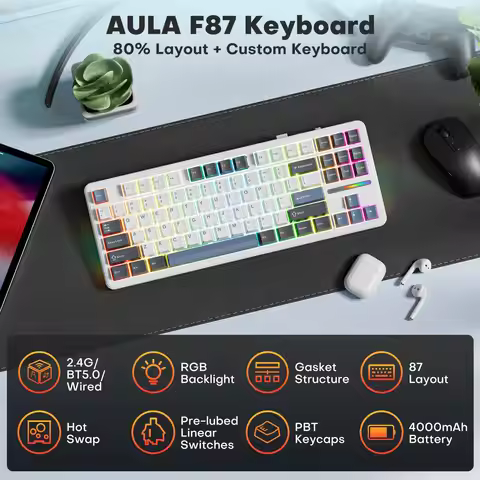 AULA F87 Pro Wireless Mechanical Keyboard Hot Swappable Gasket Structure Linear Switches 2.4Ghz/Type
