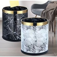 🗑️ Ins Luxury Classic Rubbish Bin – Marble & Leather Round Dustbin 12L for Hotel, Home & Bedroom  2️